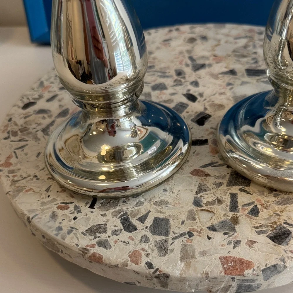 Mercury Glass Turned Style Antique Inspired Candle Sticks (2)